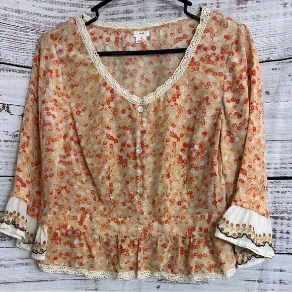 Snak Top Womens Sz 10 Silk floral lace trim Embroidered Boho Blouse Cottagecore - Picture 2 of 10